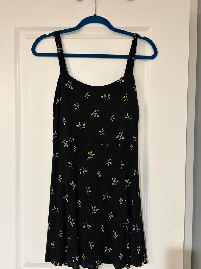 Lulus Black Floral Slip Dress With Yellow & Light Blue Flowers